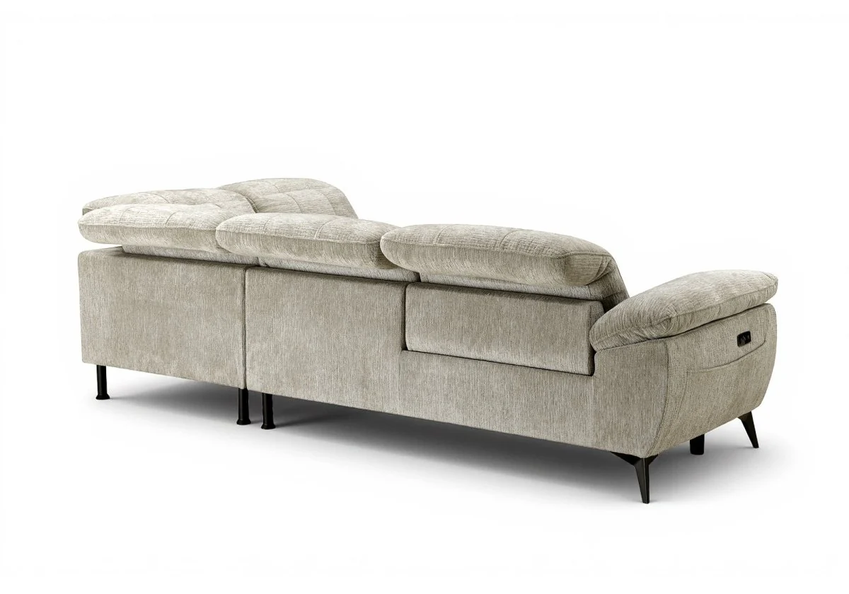 Canapé d'angle relax électrique en velours chiné beige SOLINA - Angle droit - Image 7