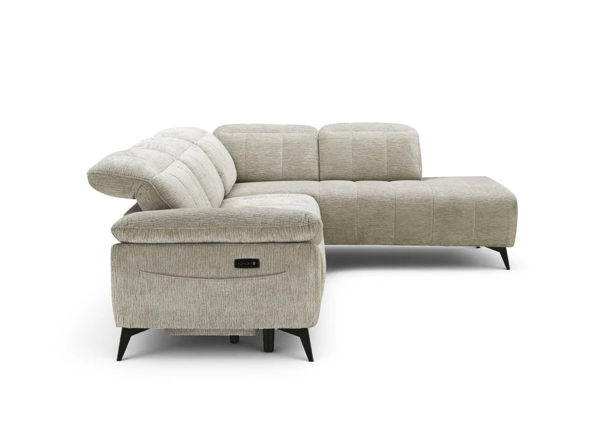 Canapé d'angle relax électrique en velours chiné beige SOLINA - Angle droit - Image 8