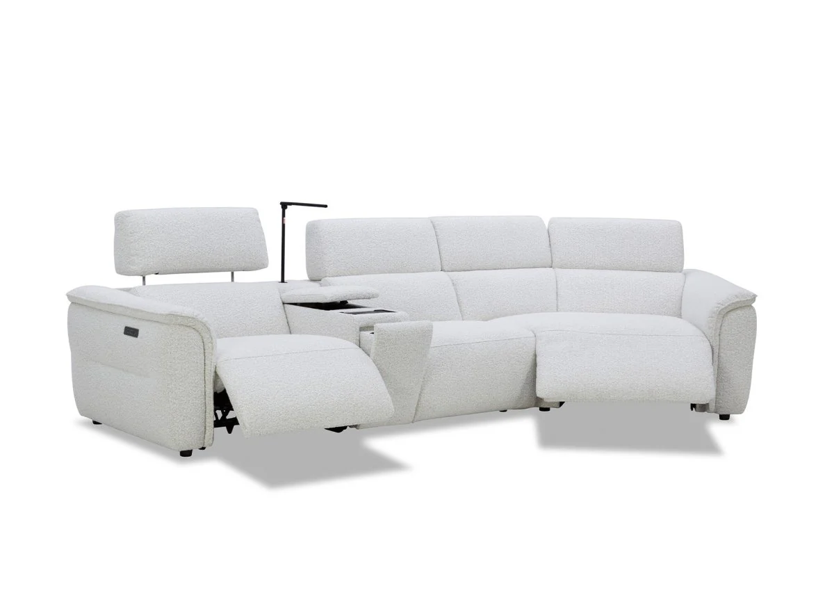 Canapé d'angle relax en tissu bouclette doux beige MARINA - Angle droit - Image 5