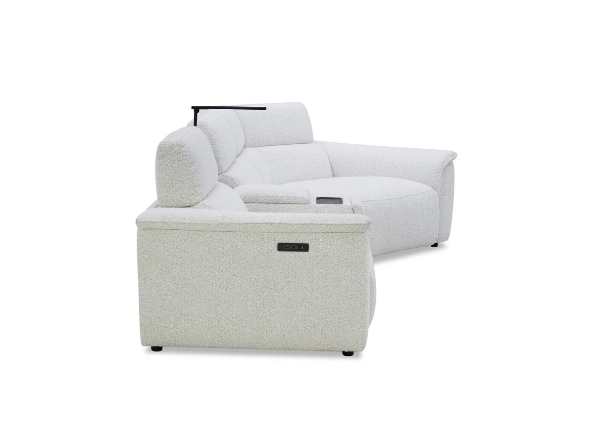 Canapé d'angle relax en tissu bouclette doux beige MARINA - Angle droit - Image 7
