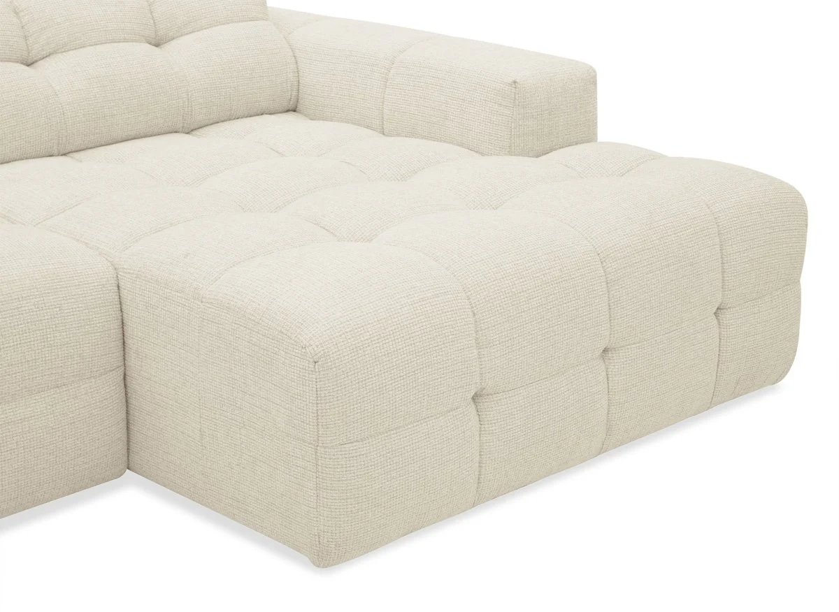 Canapé d'angle relax en velours texturé beige FEDORA - Angle droit - Image 10