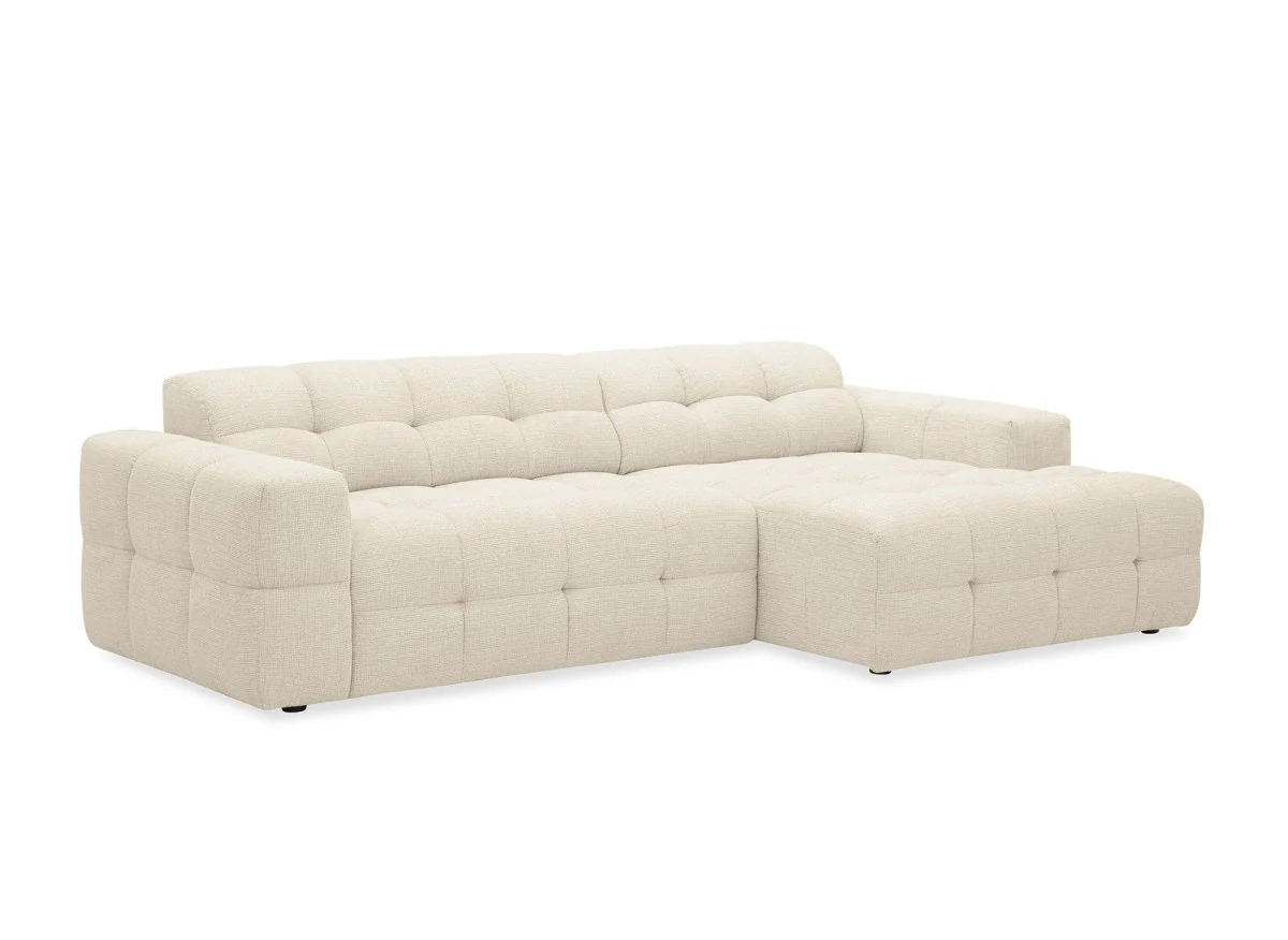 Canapé d'angle relax en velours texturé beige FEDORA - Angle droit - Image 2