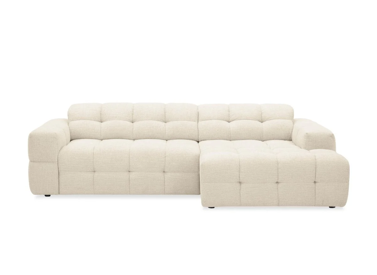 Canapé d'angle relax en velours texturé beige FEDORA - Angle droit - Image 4