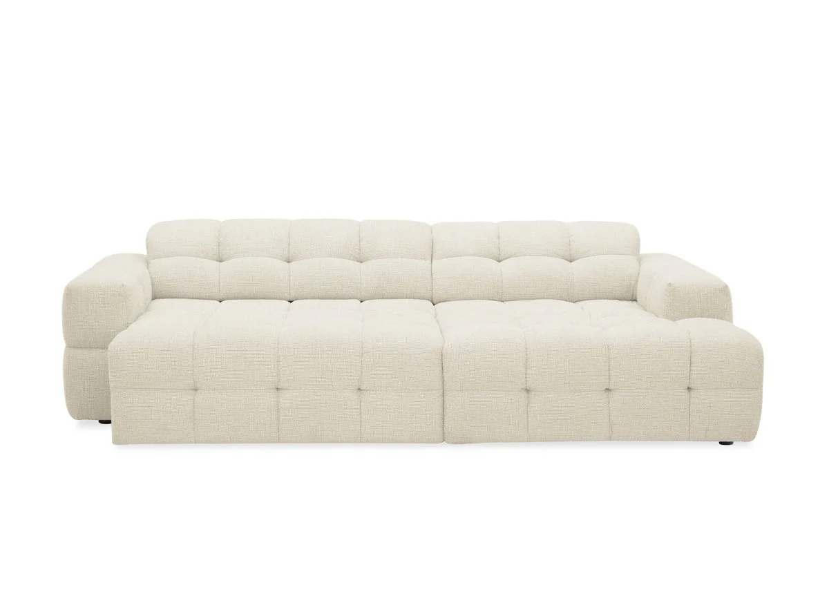 Canapé d'angle relax en velours texturé beige FEDORA - Angle droit - Image 5