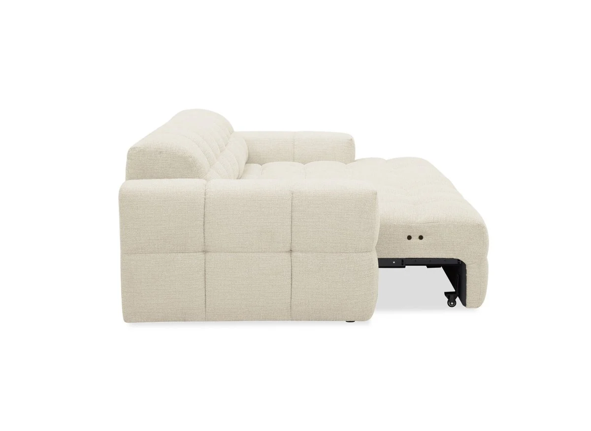 Canapé d'angle relax en velours texturé beige FEDORA - Angle droit - Image 7
