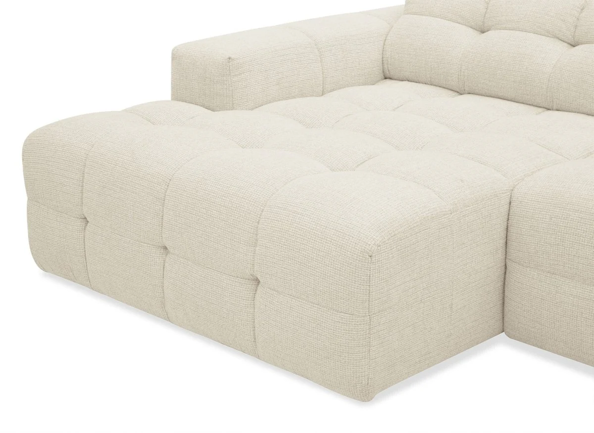 Canapé d'angle relax en velours texturé beige FEDORA - Angle gauche - Image 10
