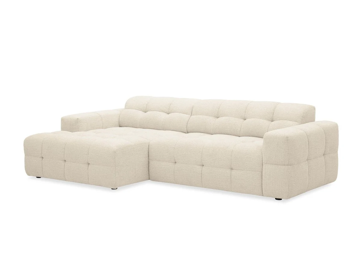 Canapé d'angle relax en velours texturé beige FEDORA - Angle gauche - Image 2