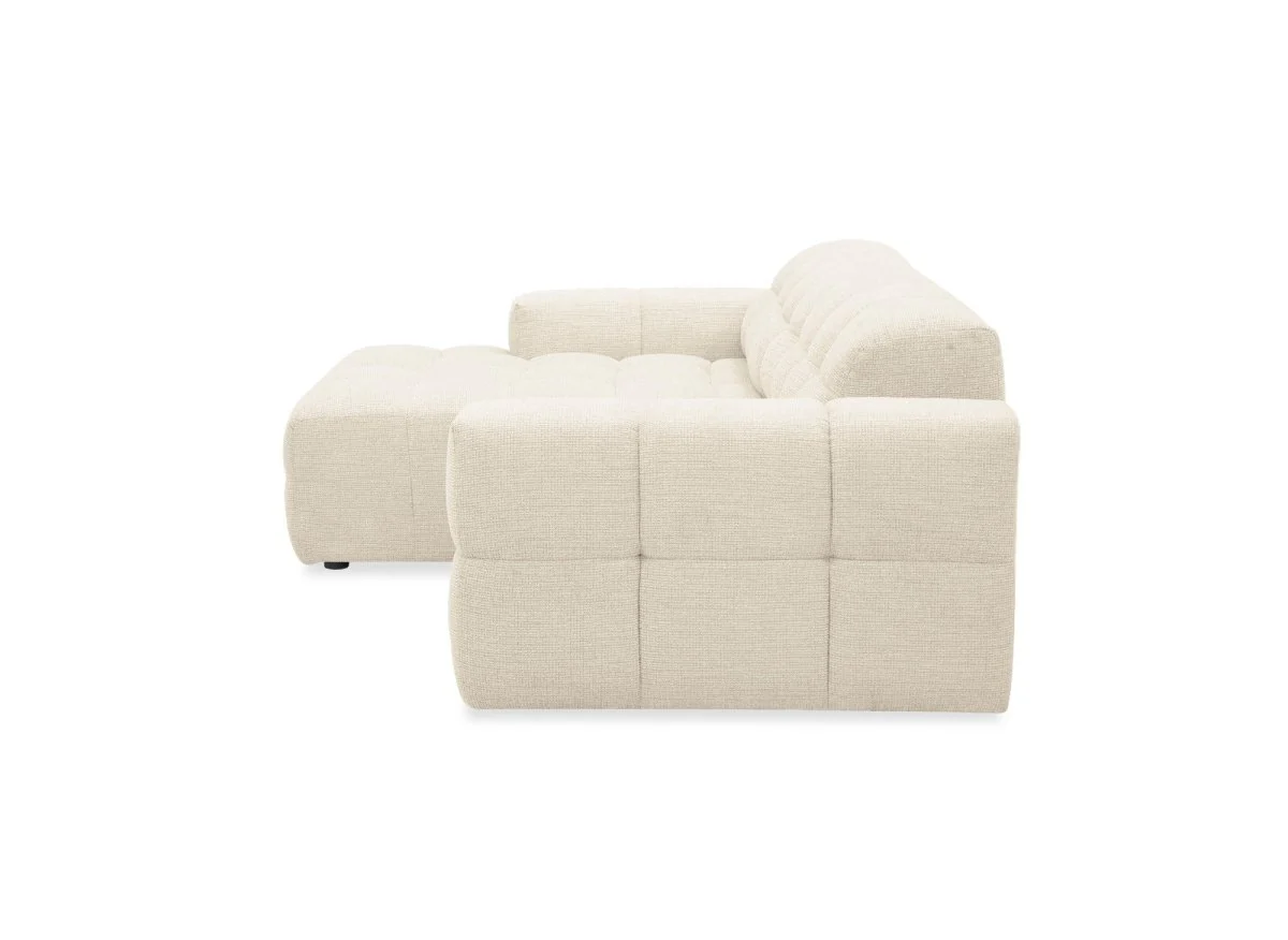 Canapé d'angle relax en velours texturé beige FEDORA - Angle gauche - Image 6
