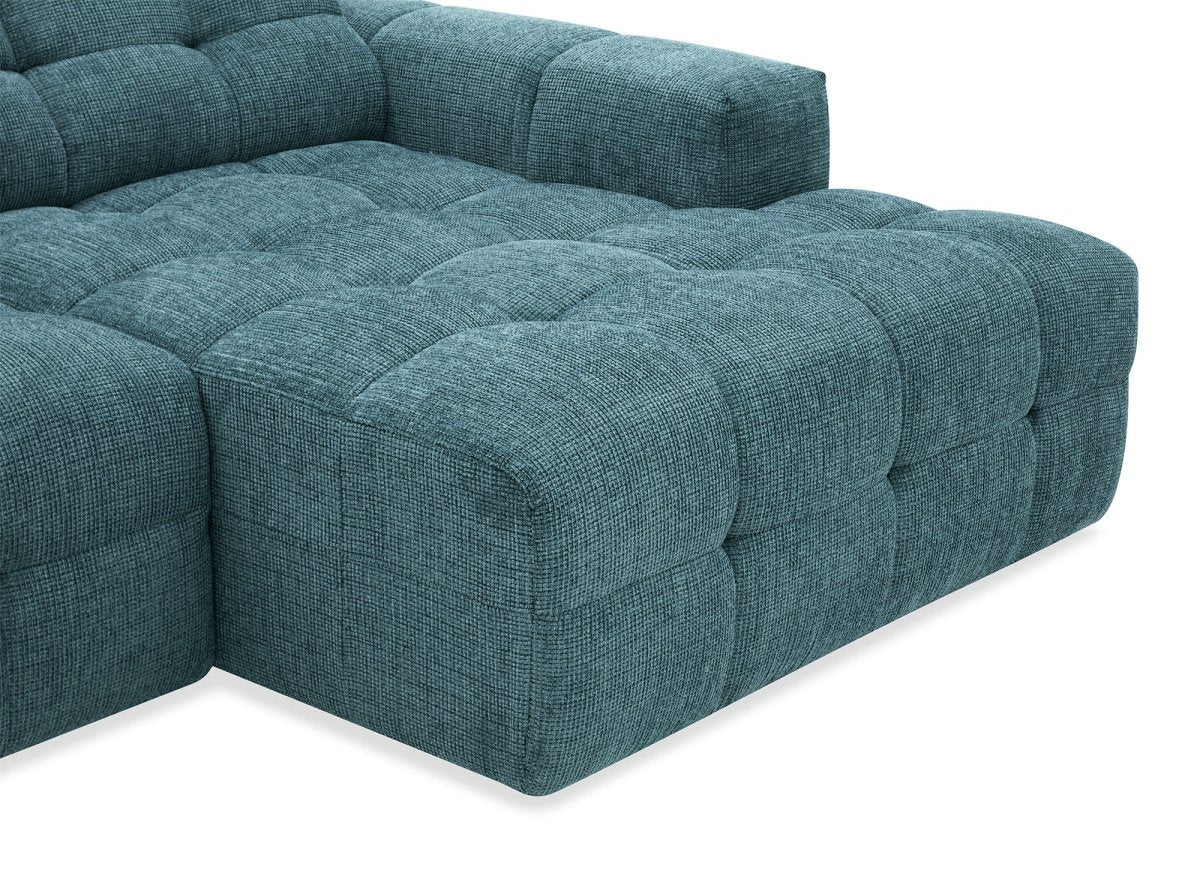 Canapé d'angle relax en velours texturé bleu FEDORA - Angle droit - Image 10
