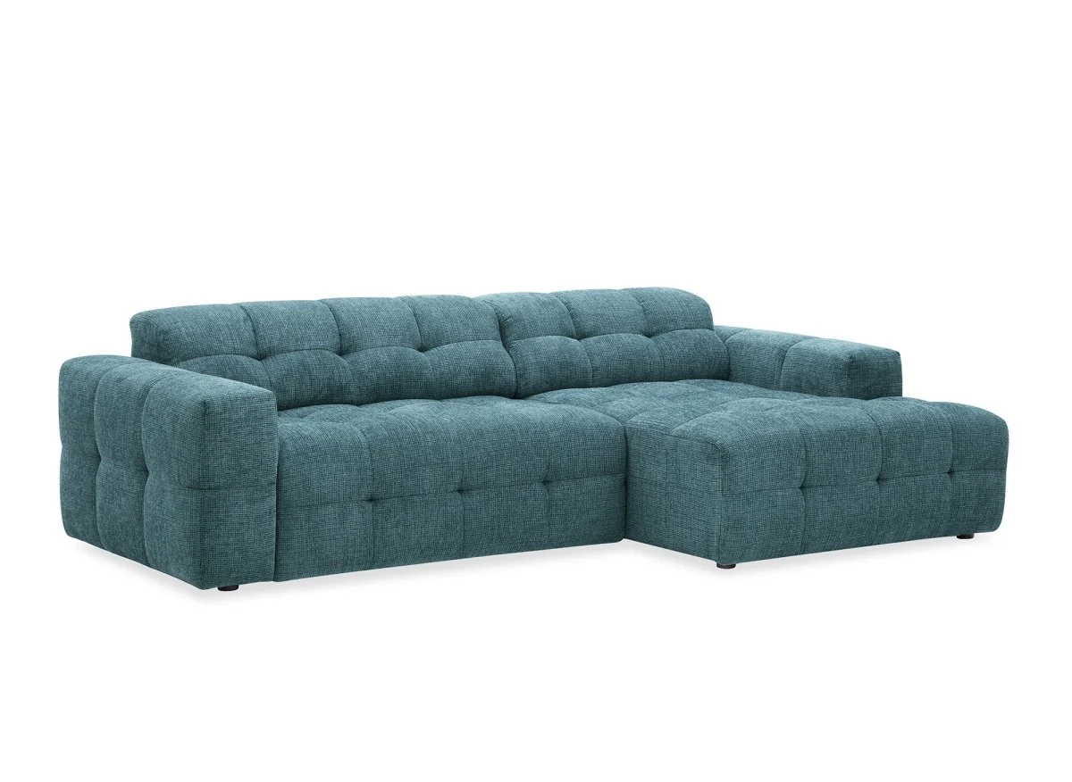 Canapé d'angle relax en velours texturé bleu FEDORA - Angle droit - Image 2