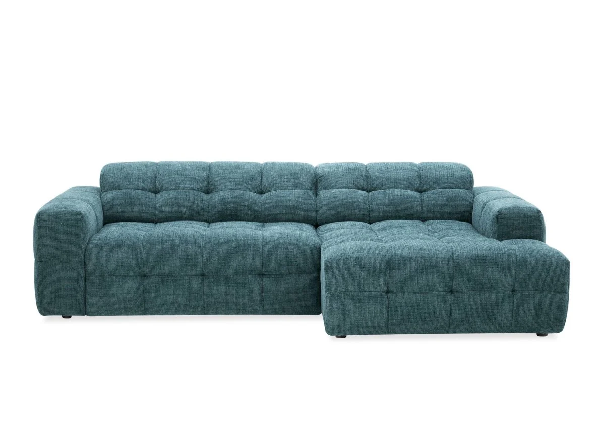 Canapé d'angle relax en velours texturé bleu FEDORA - Angle droit - Image 4