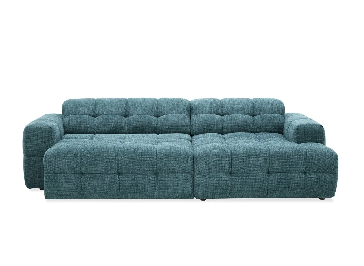Canapé d'angle relax en velours texturé bleu FEDORA - Angle droit - Image 5