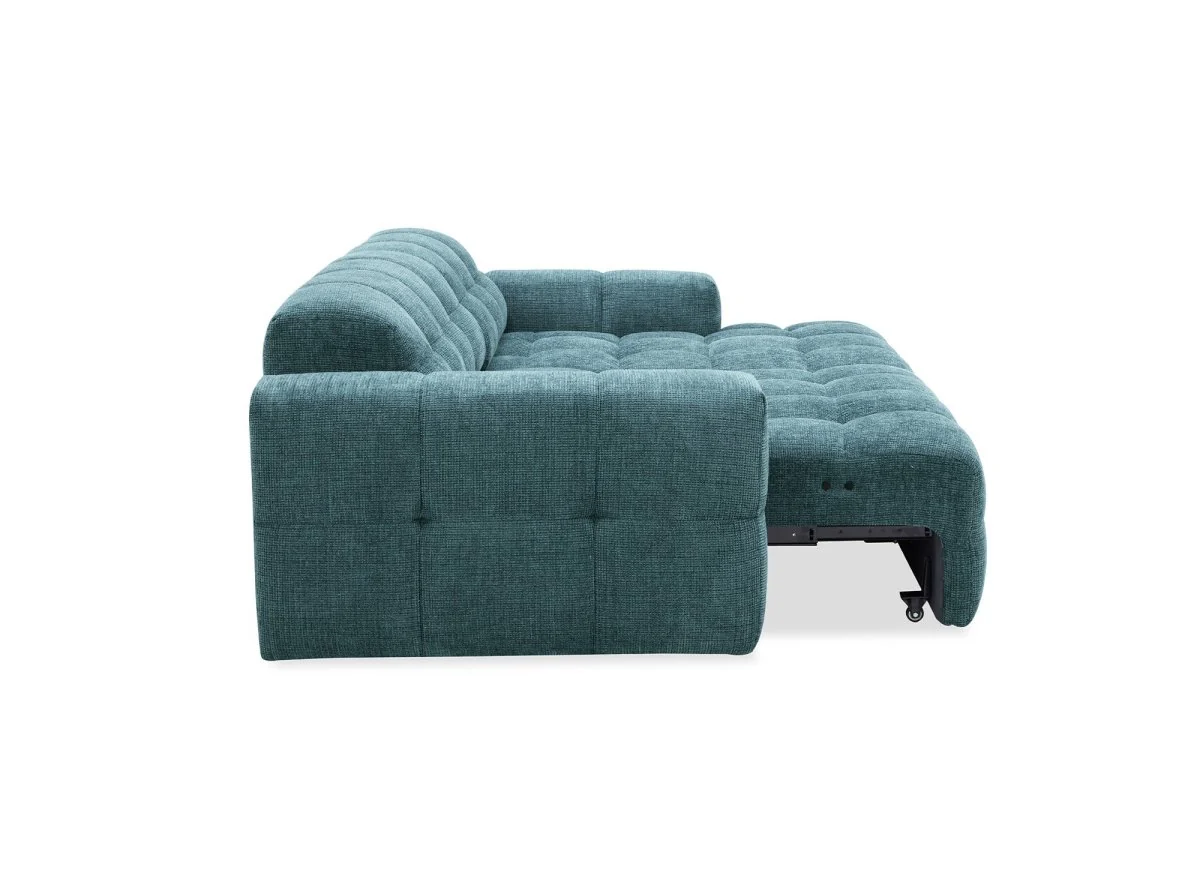 Canapé d'angle relax en velours texturé bleu FEDORA - Angle droit - Image 7