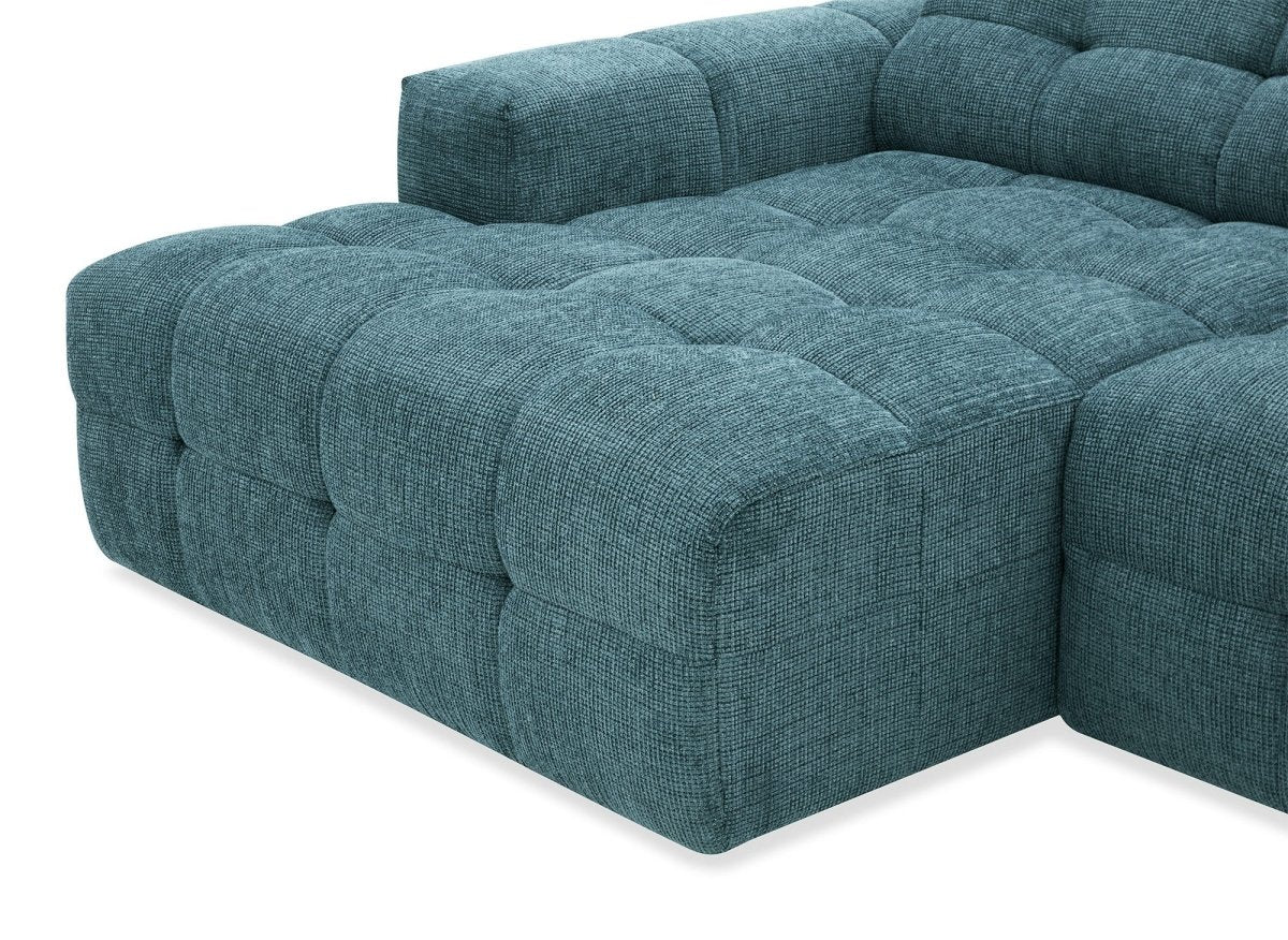 Canapé d'angle relax en velours texturé bleu FEDORA - Angle gauche - Image 10