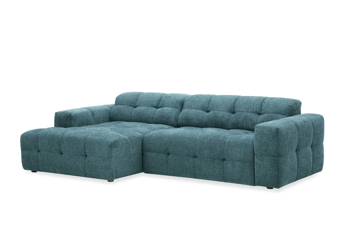 Canapé d'angle relax en velours texturé bleu FEDORA - Angle gauche - Image 2