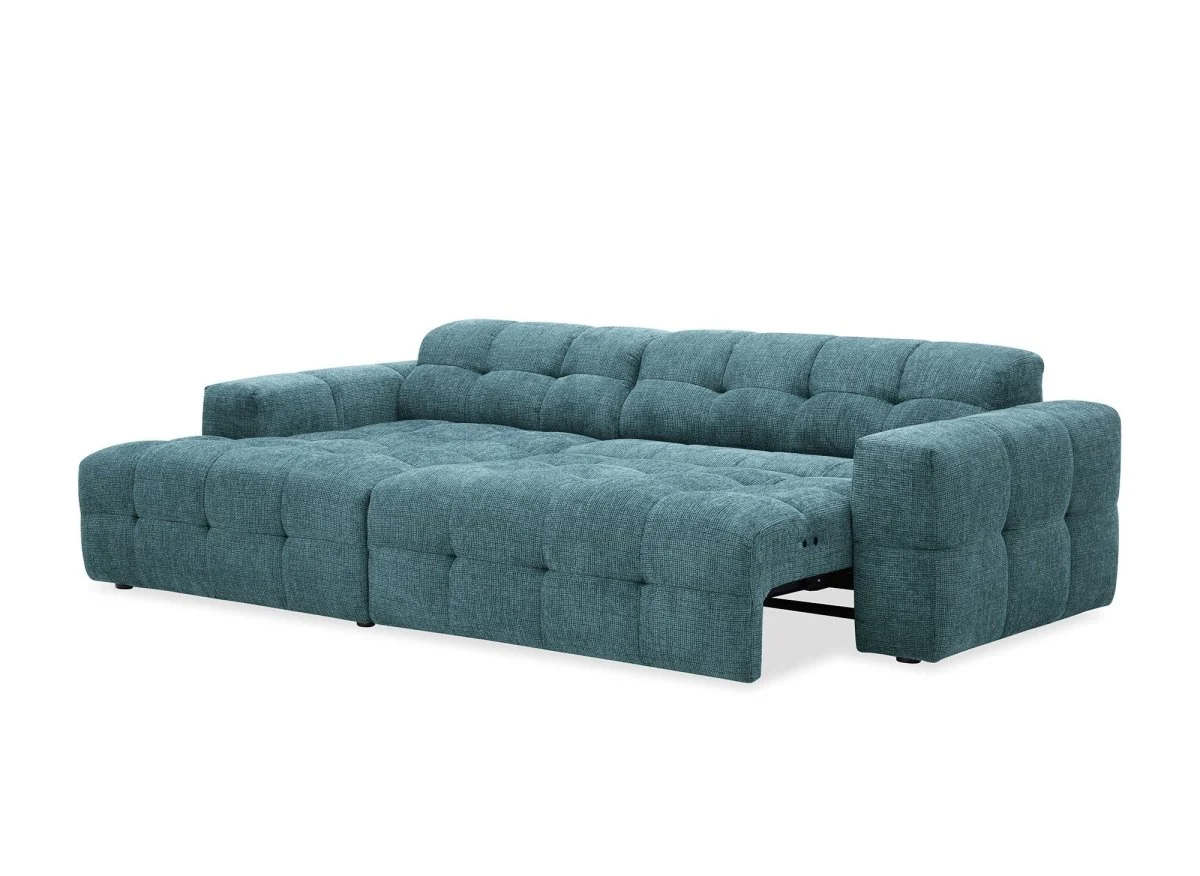 Canapé d'angle relax en velours texturé bleu FEDORA - Angle gauche - Image 3