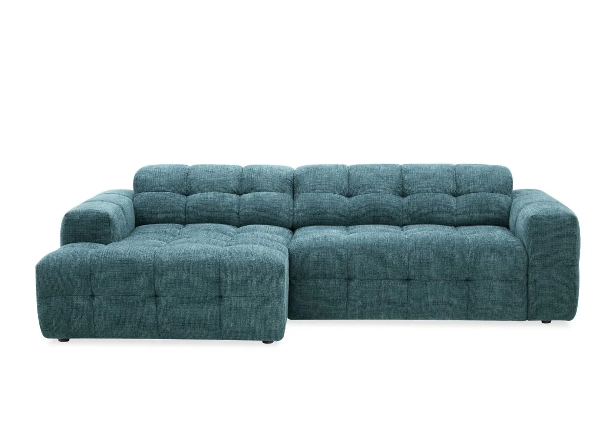 Canapé d'angle relax en velours texturé bleu FEDORA - Angle gauche - Image 4