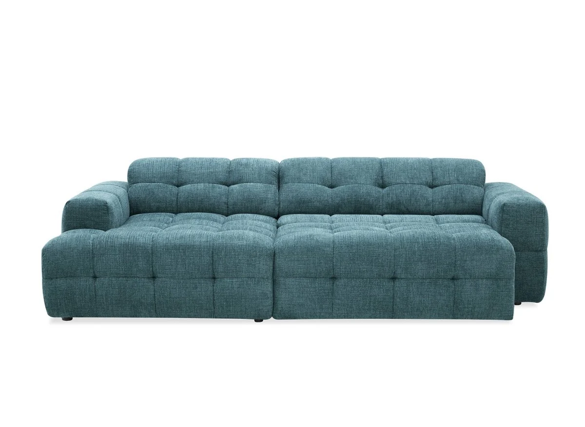 Canapé d'angle relax en velours texturé bleu FEDORA - Angle gauche - Image 5