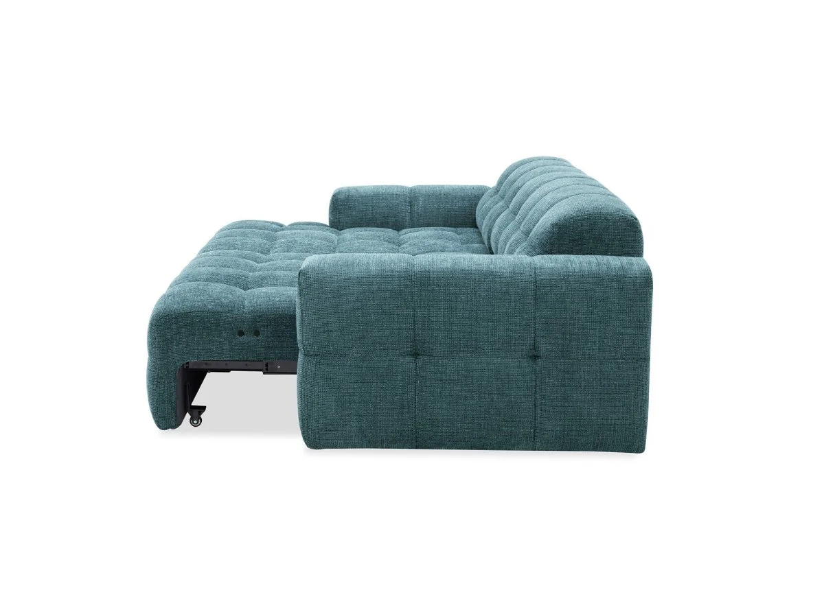 Canapé d'angle relax en velours texturé bleu FEDORA - Angle gauche - Image 7