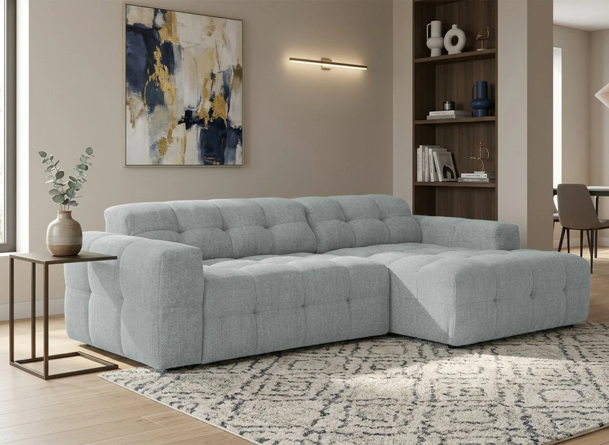 Canapé d'angle relax en velours texturé gris FEDORA - Angle droit