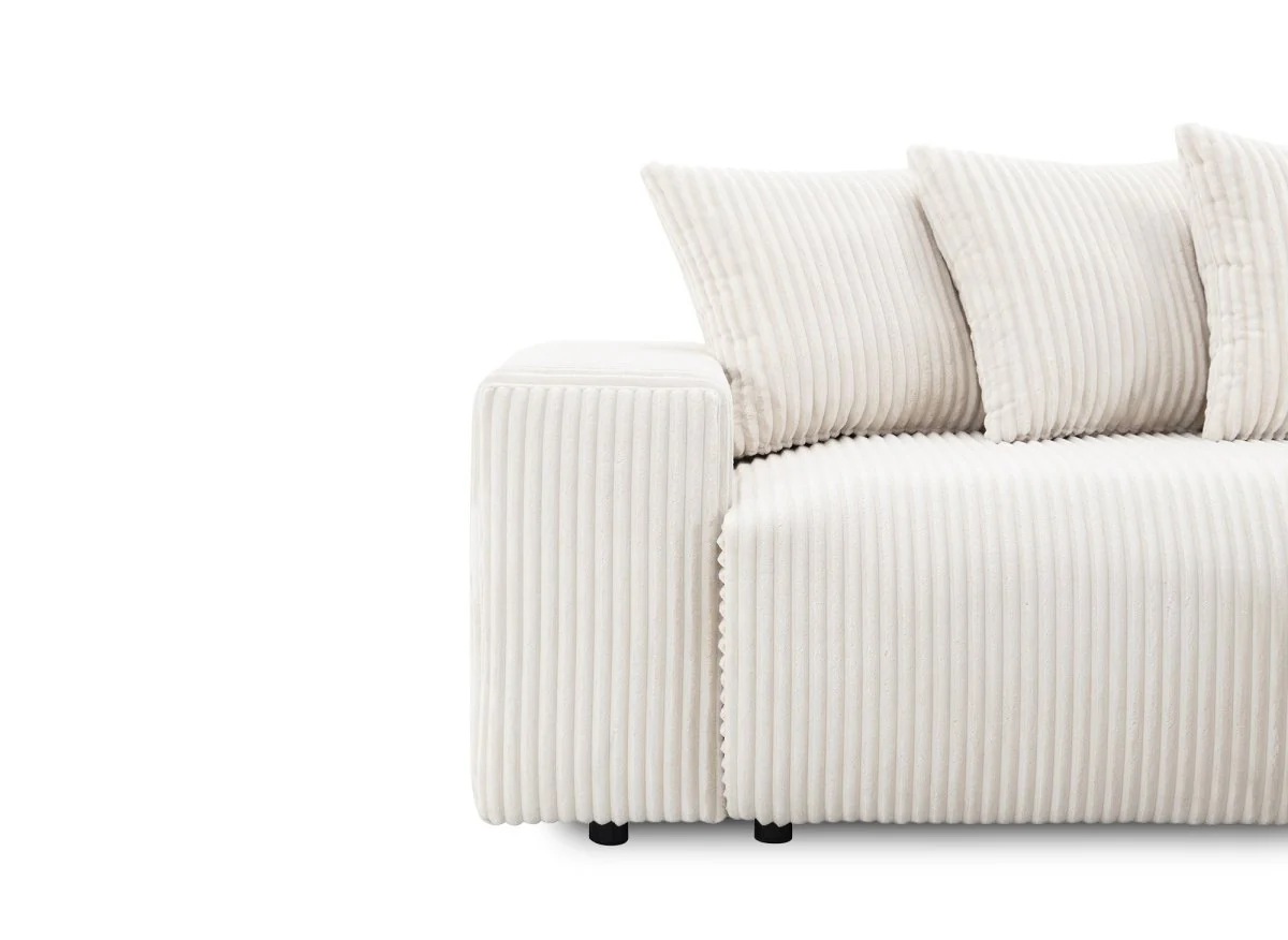 Canapé d'angle réversible convertible avec coffre en velours côtelé épais beige NOELIA - Image 10