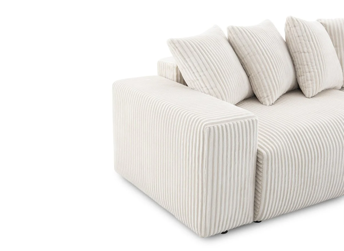 Canapé d'angle réversible convertible avec coffre en velours côtelé épais beige NOELIA - Image 11