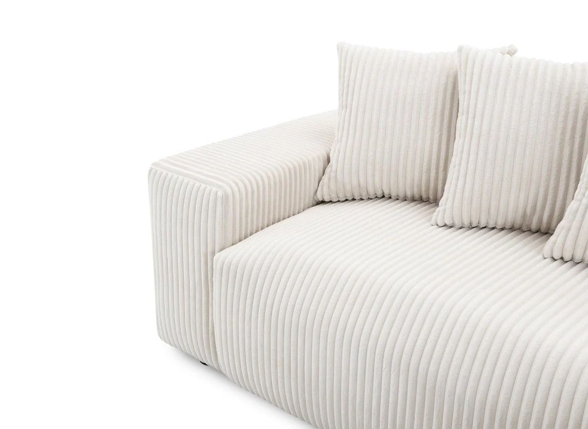 Canapé d'angle réversible convertible avec coffre en velours côtelé épais beige NOELIA - Image 12