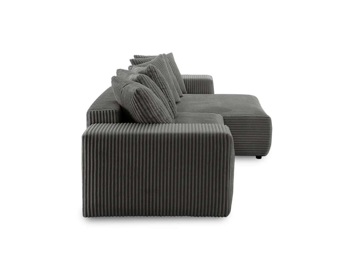 Canapé d'angle réversible convertible avec coffre en velours côtelé épais gris NOELIA - Image 7