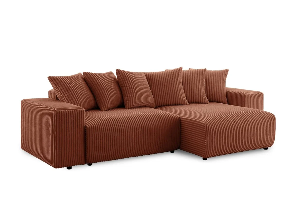 Canapé d'angle réversible convertible avec coffre en velours côtelé épais terracotta NOELIA - Image 4