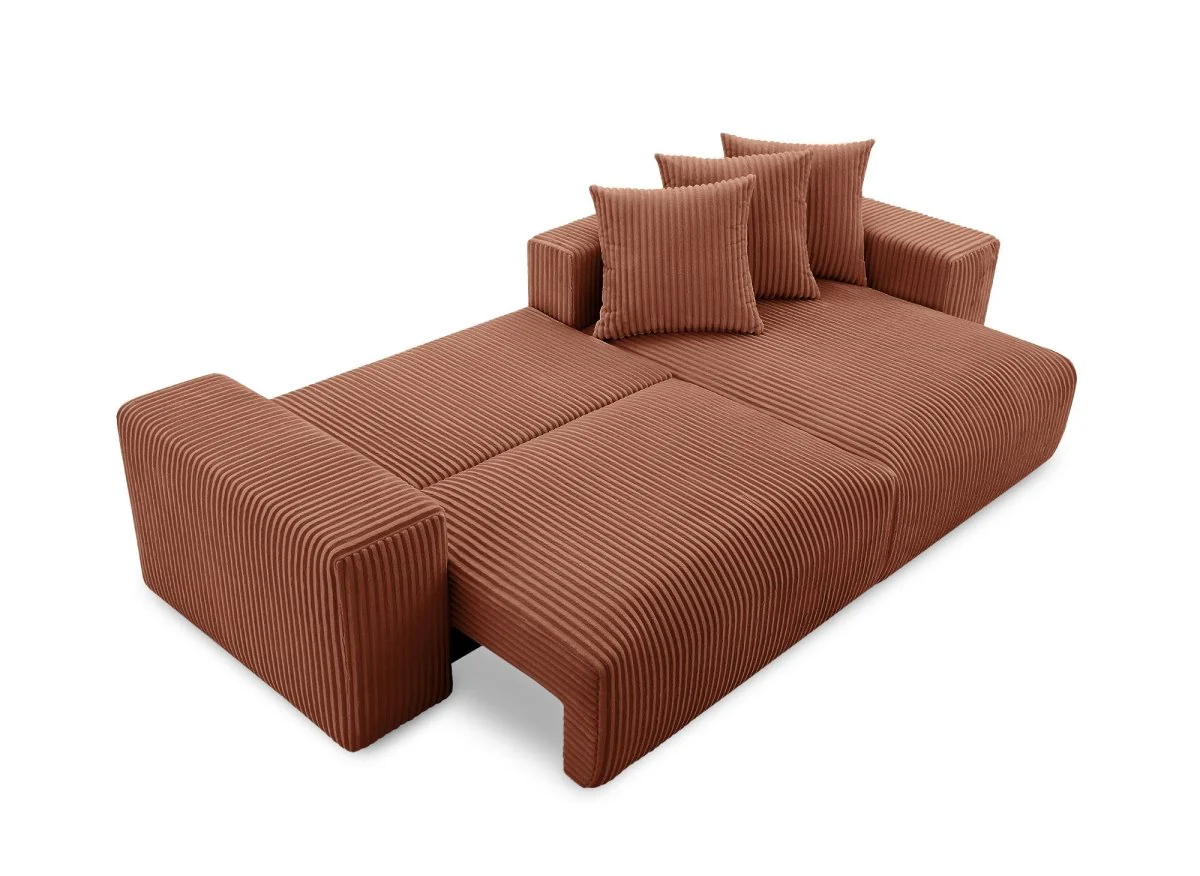 Canapé d'angle réversible convertible avec coffre en velours côtelé épais terracotta NOELIA - Image 5
