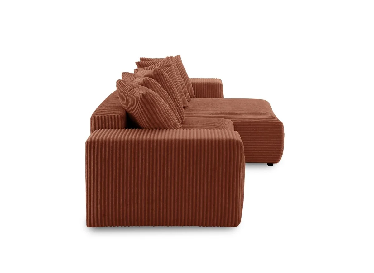 Canapé d'angle réversible convertible avec coffre en velours côtelé épais terracotta NOELIA - Image 7