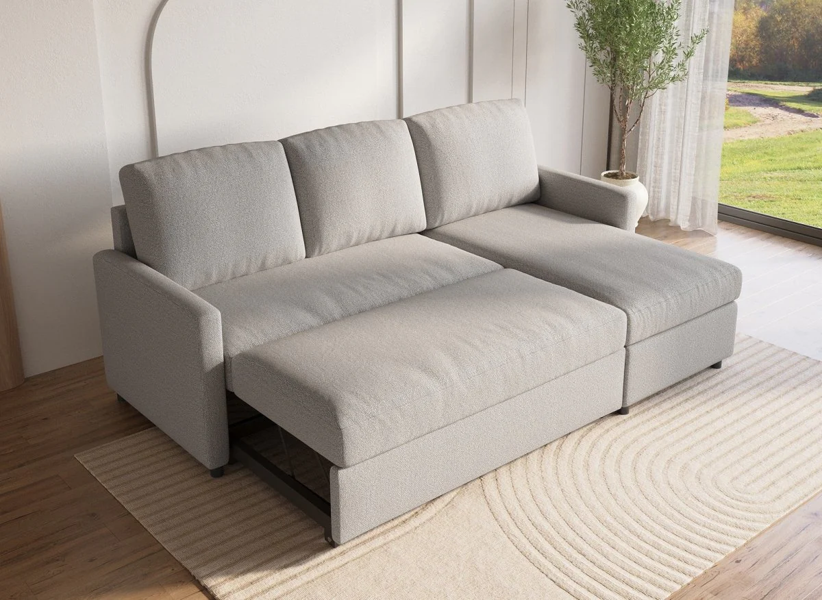 Canapé d'angle réversible convertible coffre de rangement en tissu gris ADAM - Image 3