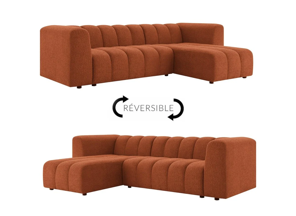 Canapé d'angle réversible en tissu bouclette terracotta AELIS - Image 2