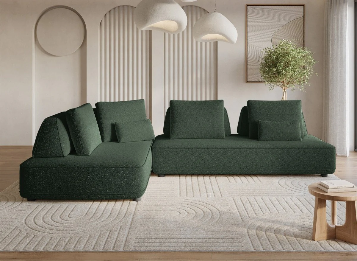 Canapé d'angle réversible en tissu bouclette vert kaki ISAORA - Image 4