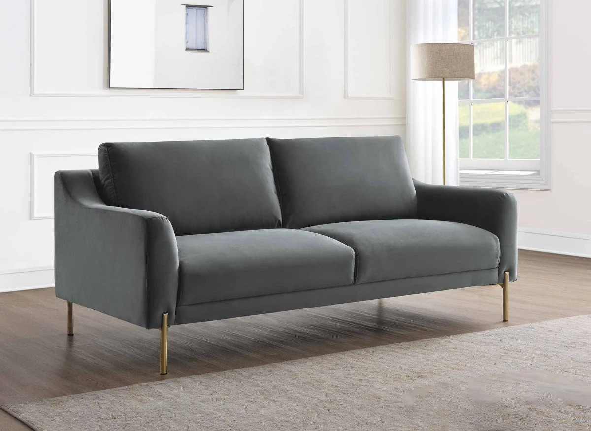Canapé droit fixe 2 places en velours gris CELINE