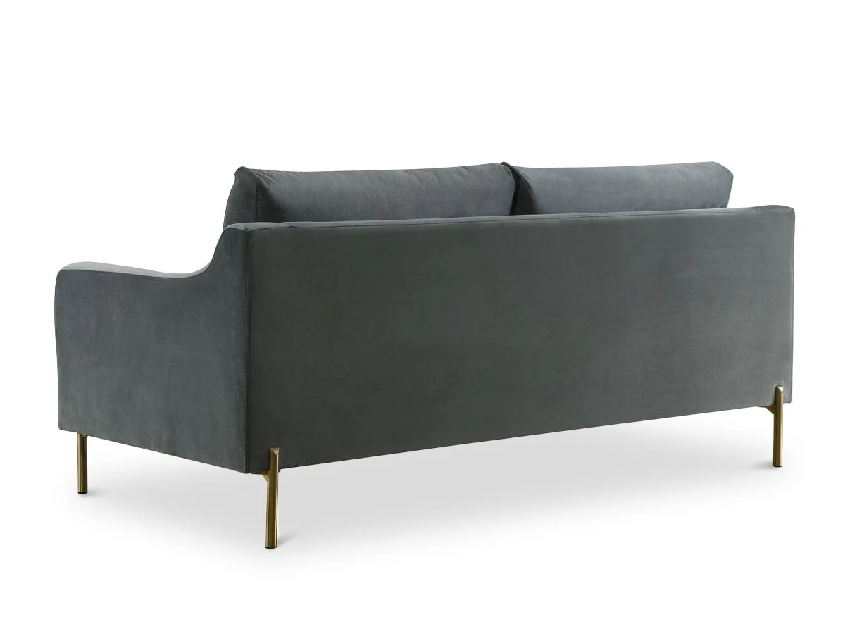 Canapé droit fixe 2 places en velours gris CELINE - Image 4