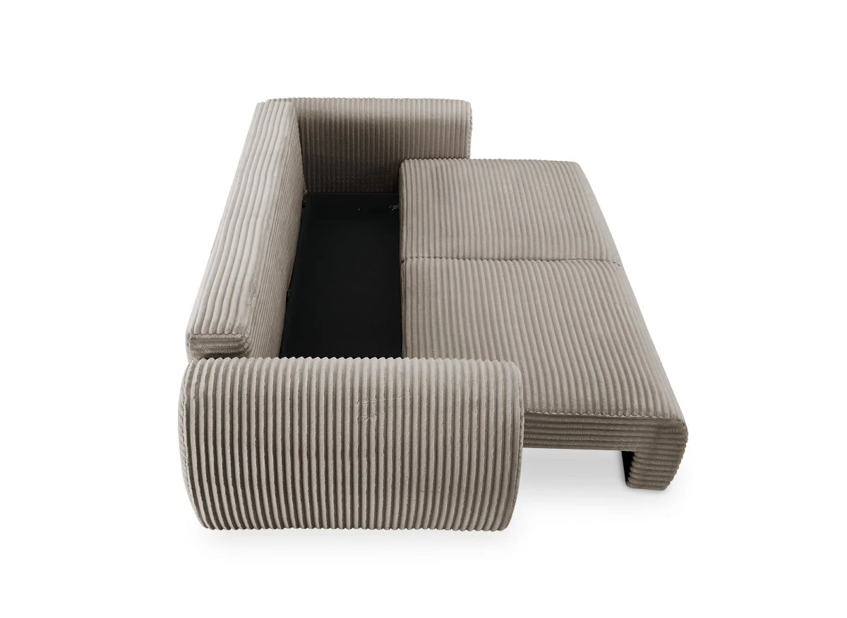 Canapé convertible 3 places avec coffre en gros côtelé doux taupe TILDA - Image 6