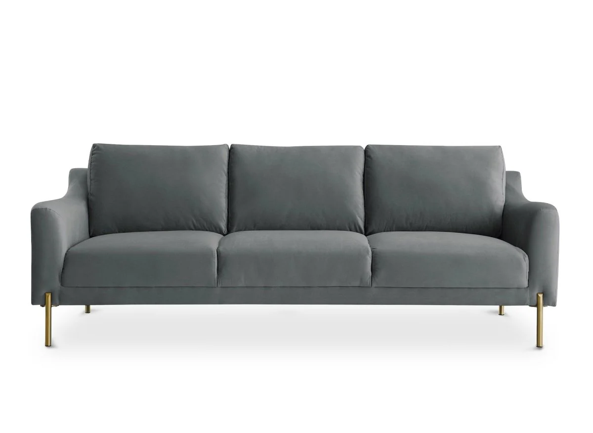 Canapé droit fixe 3 places en velours gris CELINE - Image 4