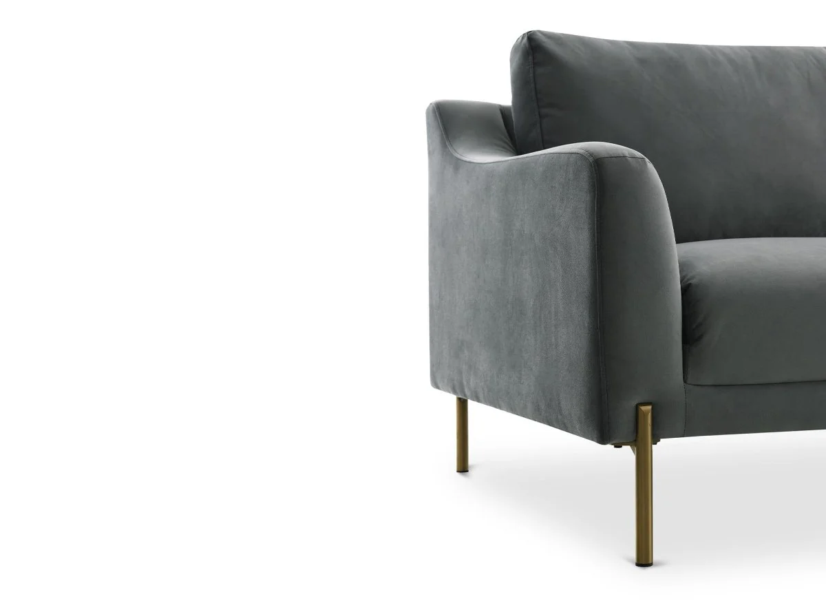 Canapé droit fixe 3 places en velours gris CELINE - Image 5