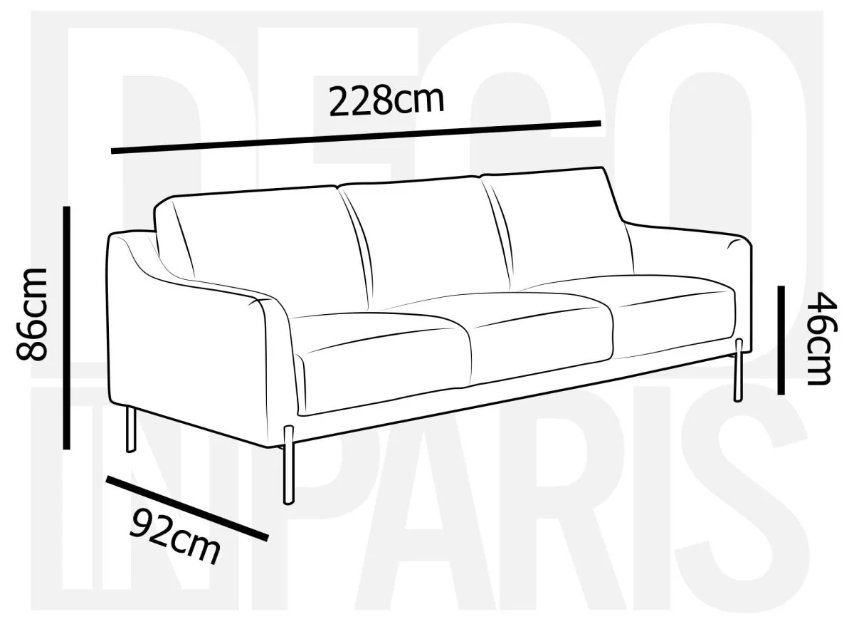 Canapé droit fixe 3 places en velours gris CELINE - Image 8