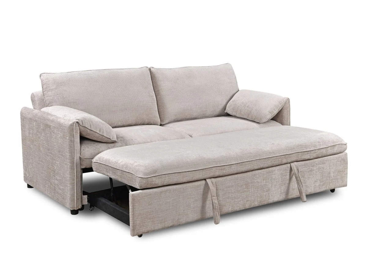 Canapé droit convertible 3 places en velours chiné beige LAMAR - Image 6