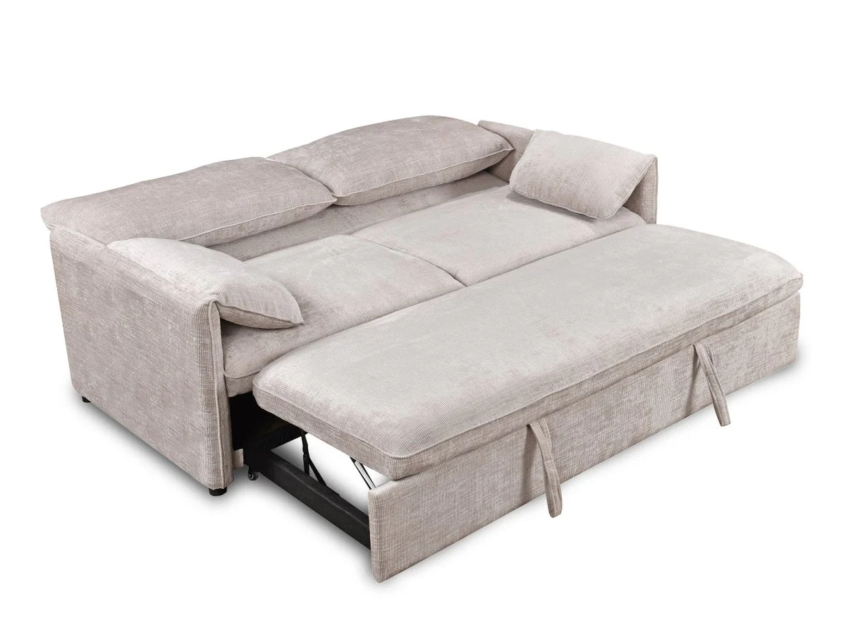Canapé droit convertible 3 places en velours chiné beige LAMAR - Image 7