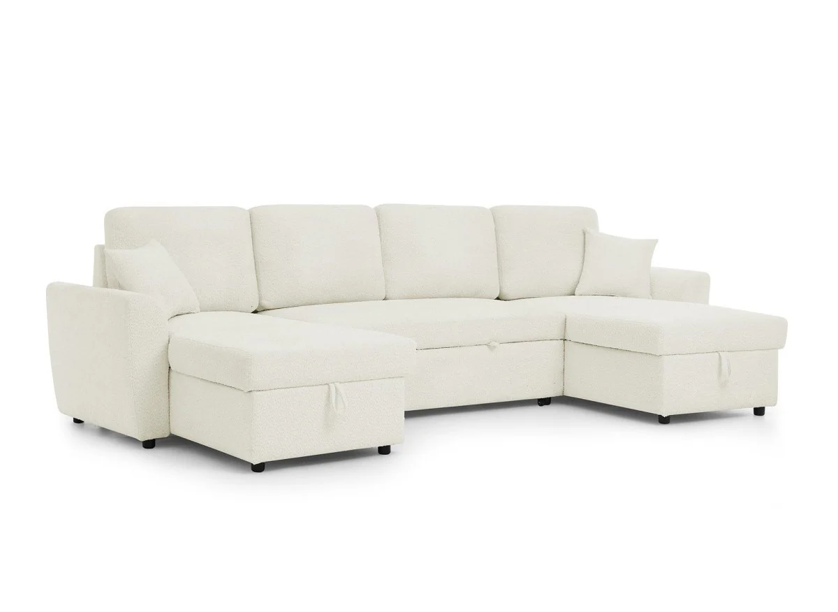 Canapé panoramique convertible avec coffres en tissu bouclette beige ADRYEN - Image 5