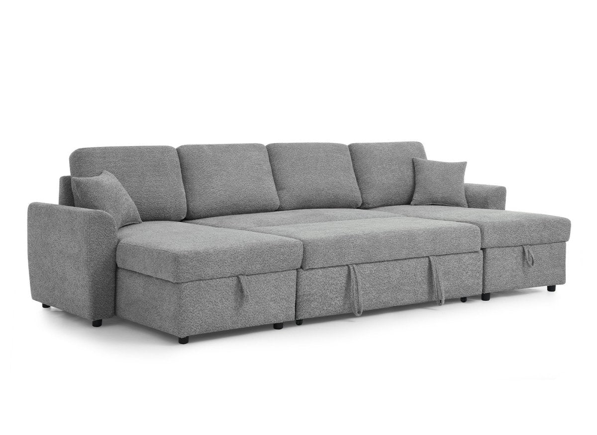 Canapé panoramique convertible avec coffres en tissu bouclette gris ADRYEN - Image 10