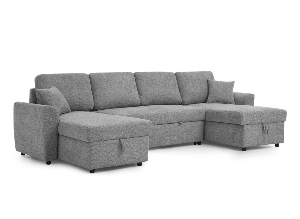 Canapé panoramique convertible avec coffres en tissu bouclette gris ADRYEN - Image 5