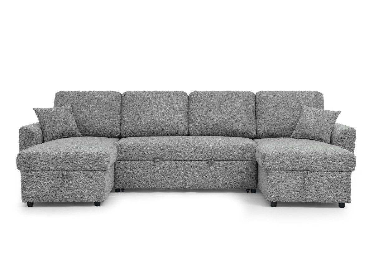 Canapé panoramique convertible avec coffres en tissu bouclette gris ADRYEN - Image 8