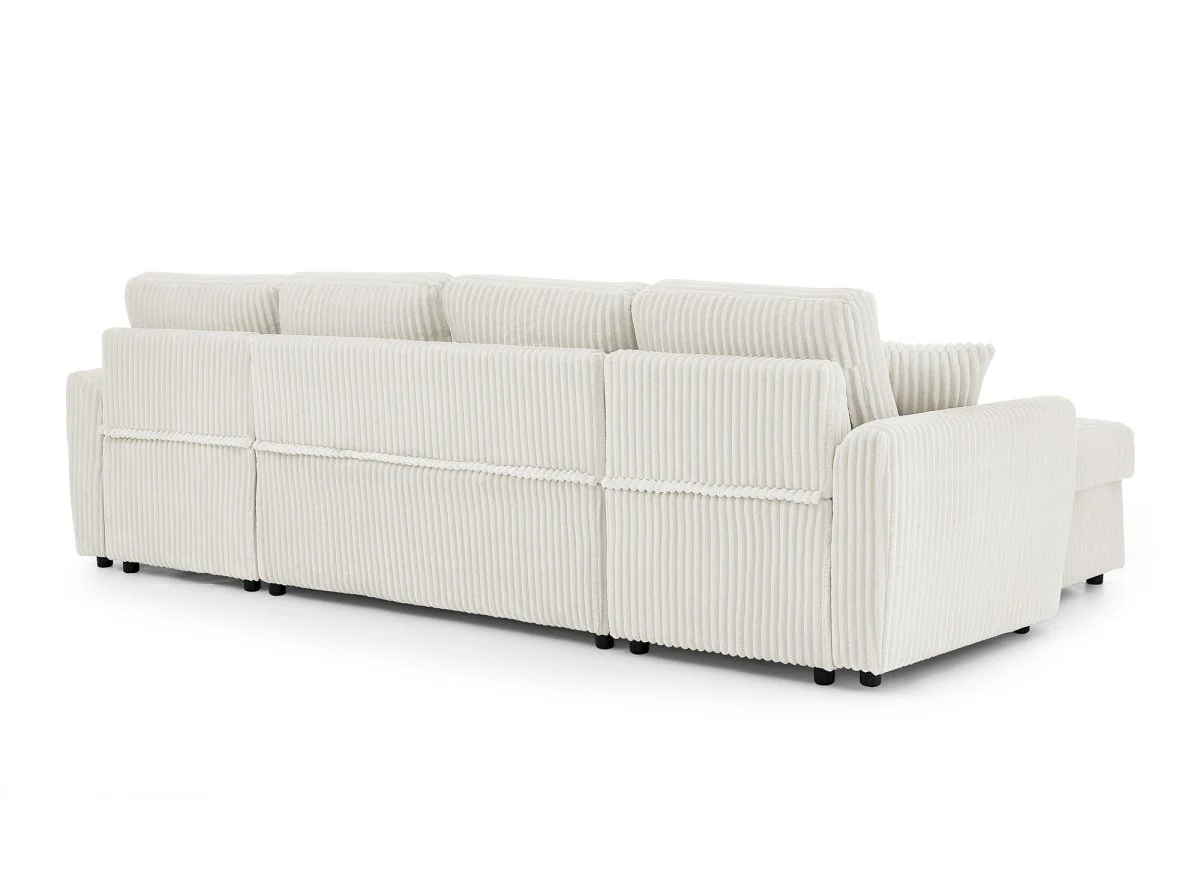 Canapé panoramique convertible avec coffres en velours côtelé épais beige ADRYEN - Image 11
