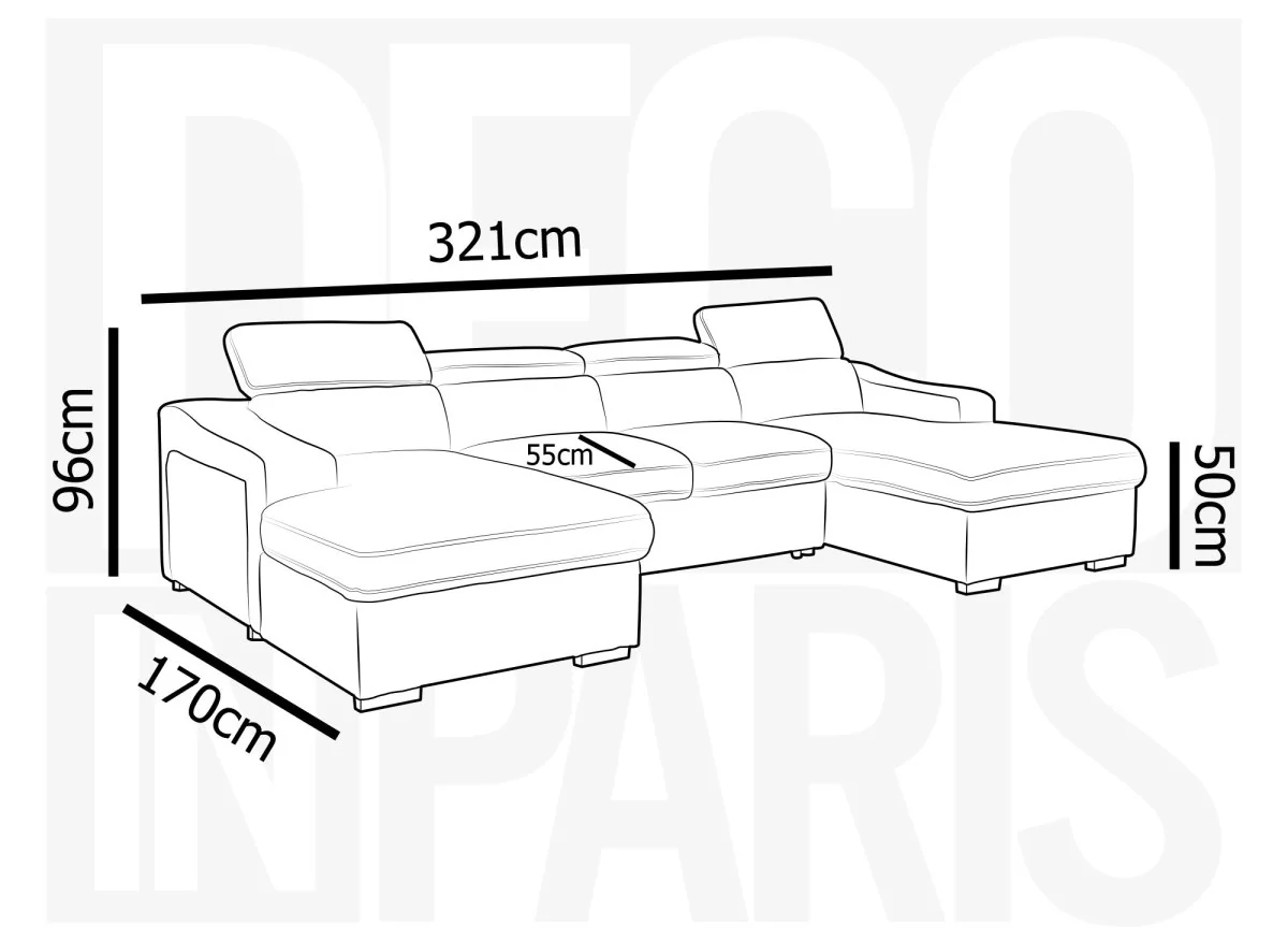 Canapé panoramique convertible avec 2 coffres en velours côtelé épais beige VELORA - Image 10