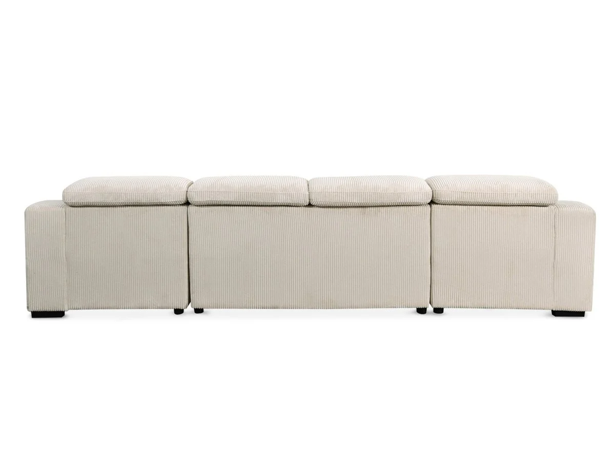 Canapé panoramique convertible avec 2 coffres en velours côtelé épais beige VELORA - Image 8
