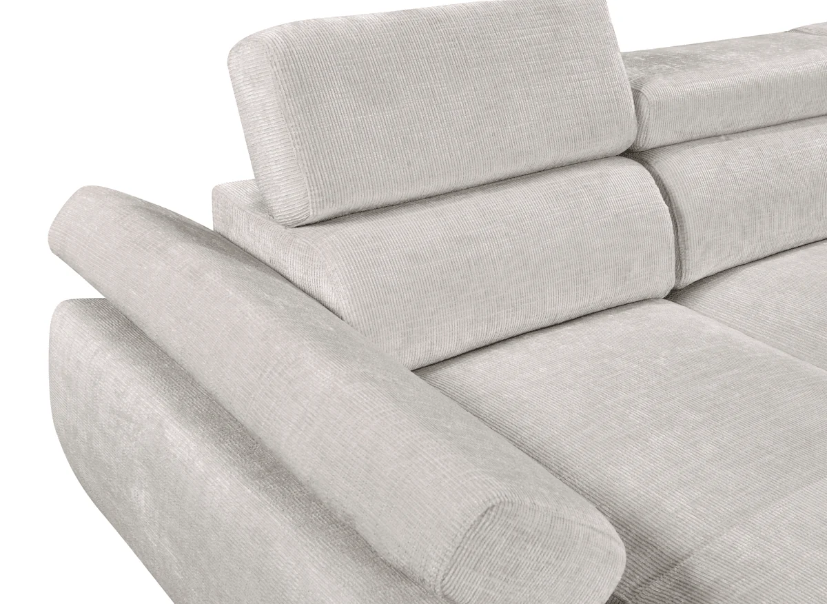 Canapé panoramique convertible avec coffre en velours chiné beige MARIANO- Angle gauche - Image 7